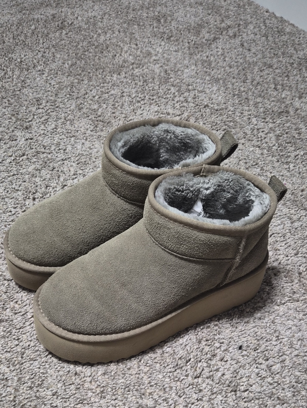 Women’s Faux-Suede Fur-Lined Ankle Booties in Taupe